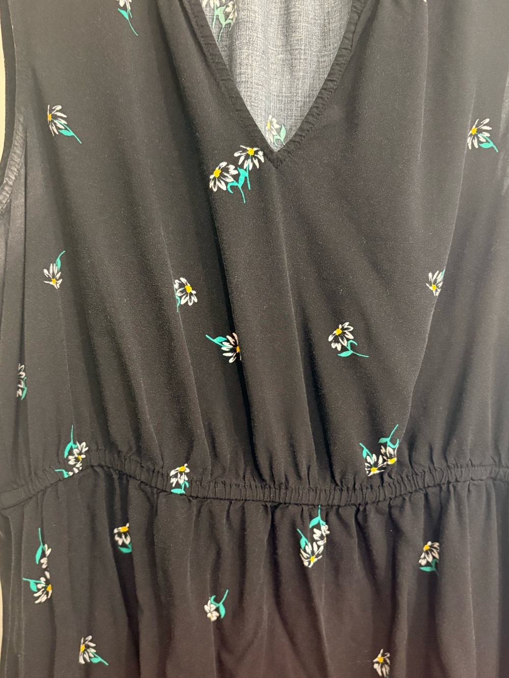 Old Navy Black Ditsy Floral Daisy Print Summer Dress Knee Length Midi Large Boho - Picture 6 of 10